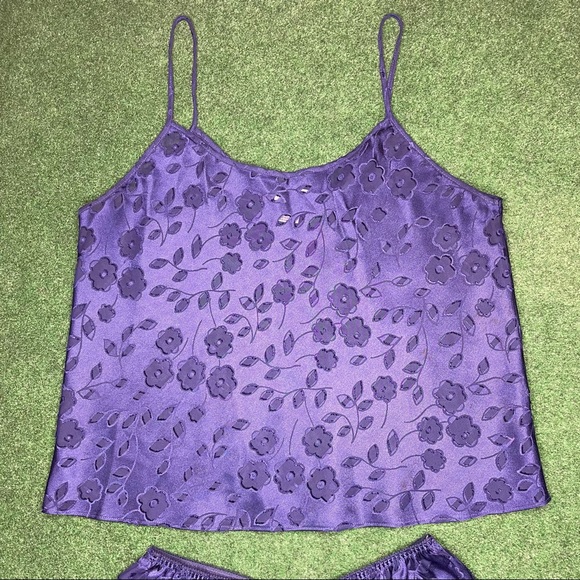 🌸 Cinema & Etoile 2 pc Navy Sheer Satin Short Pajama Set Size Large - Picture 2 of 4